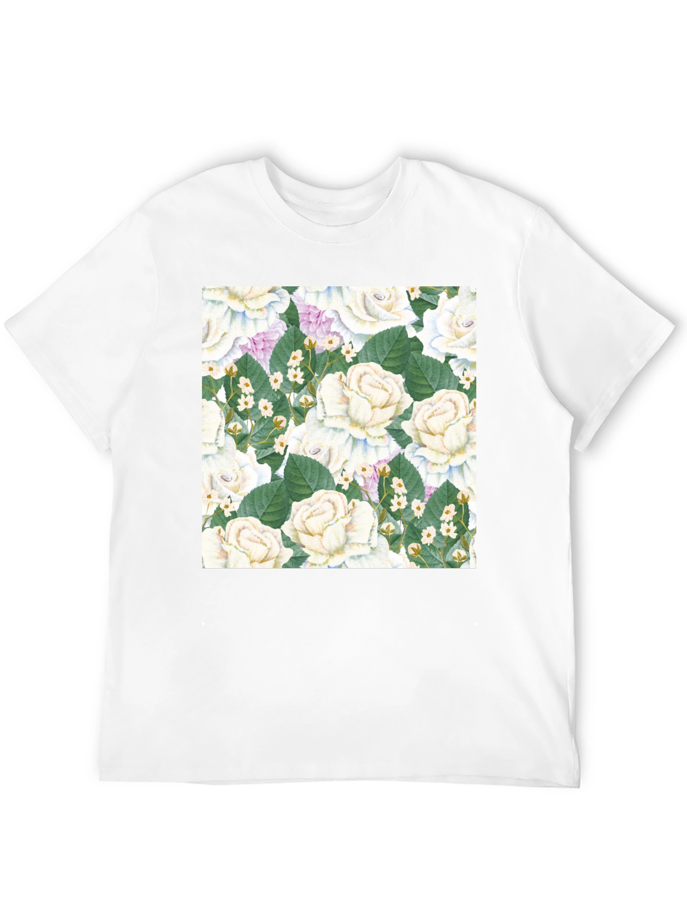 Floral Rose Pattern Black T-Shirt