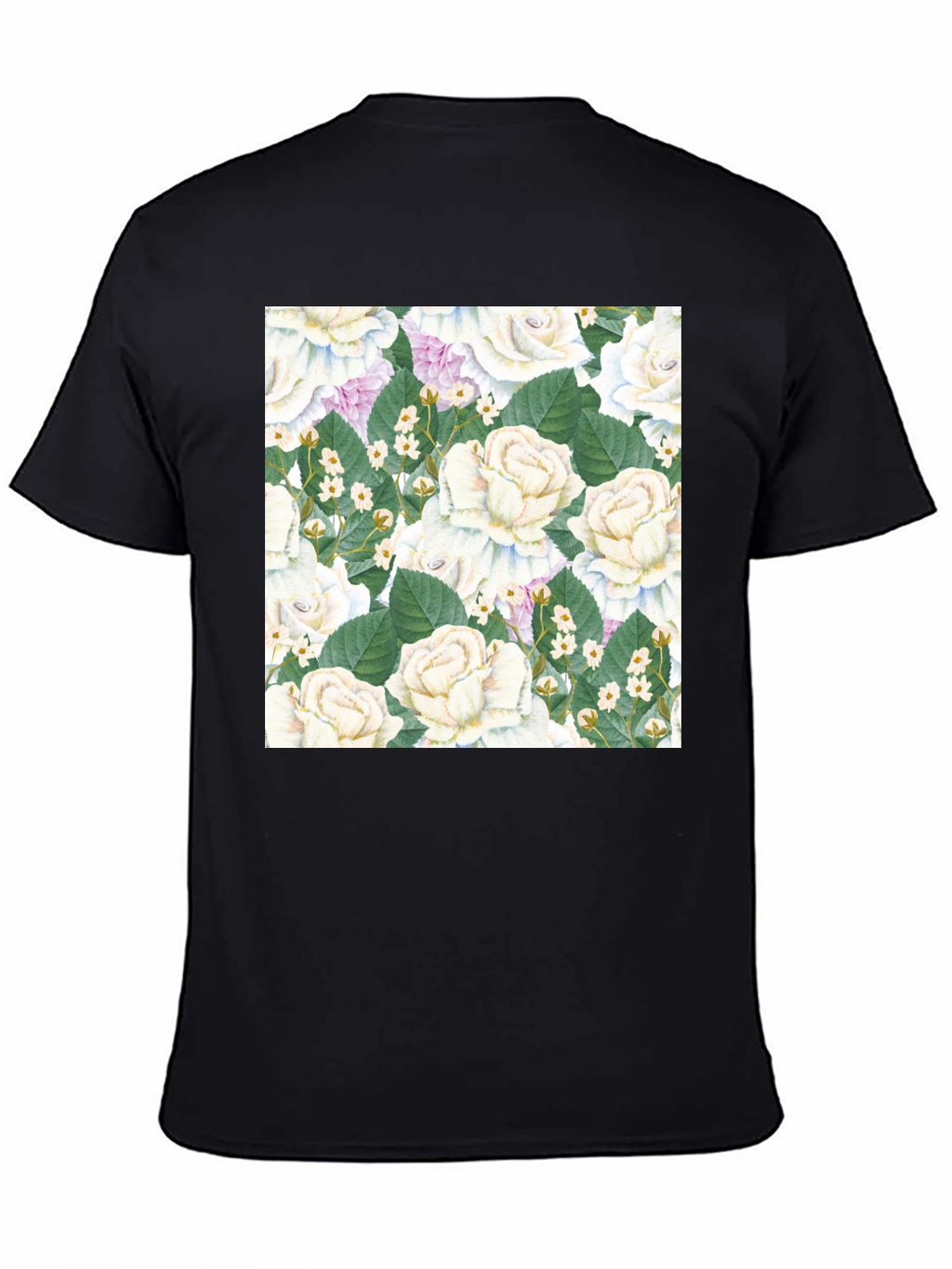 Floral Rose Pattern Black T-Shirt