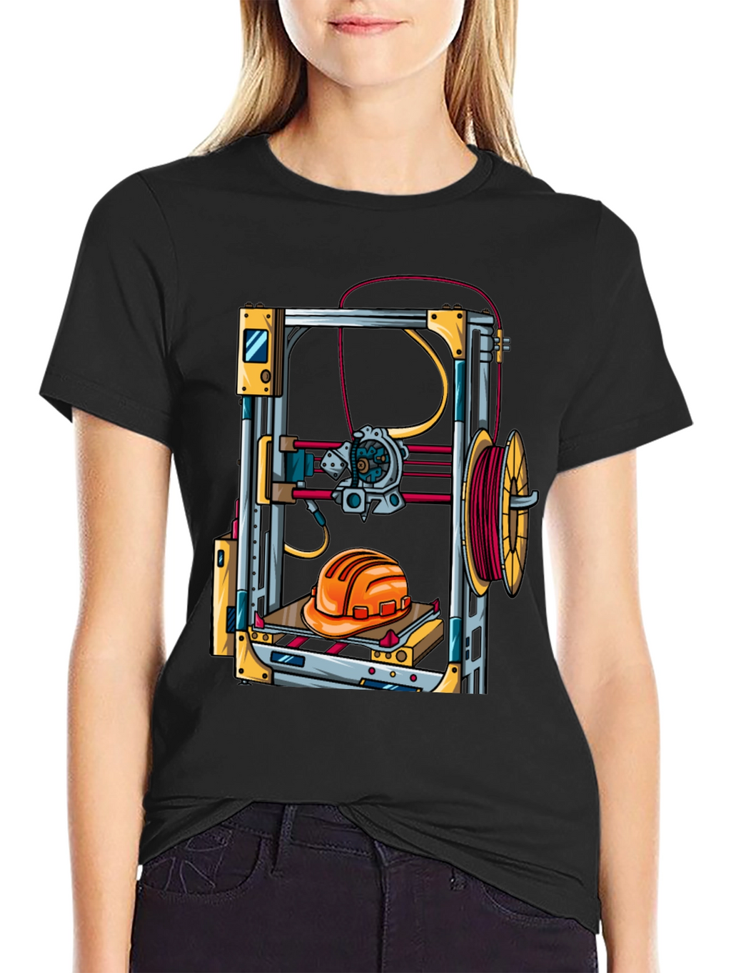 3D Printer Hard Hat Graphic Tee - Black