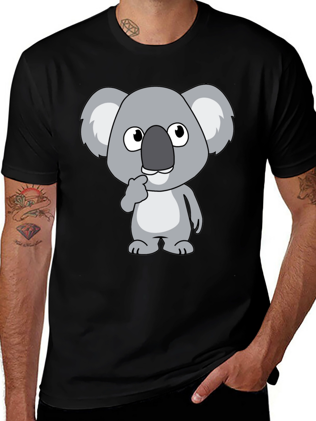 Koala Graphic Tee - Black Cotton Casual Shirt