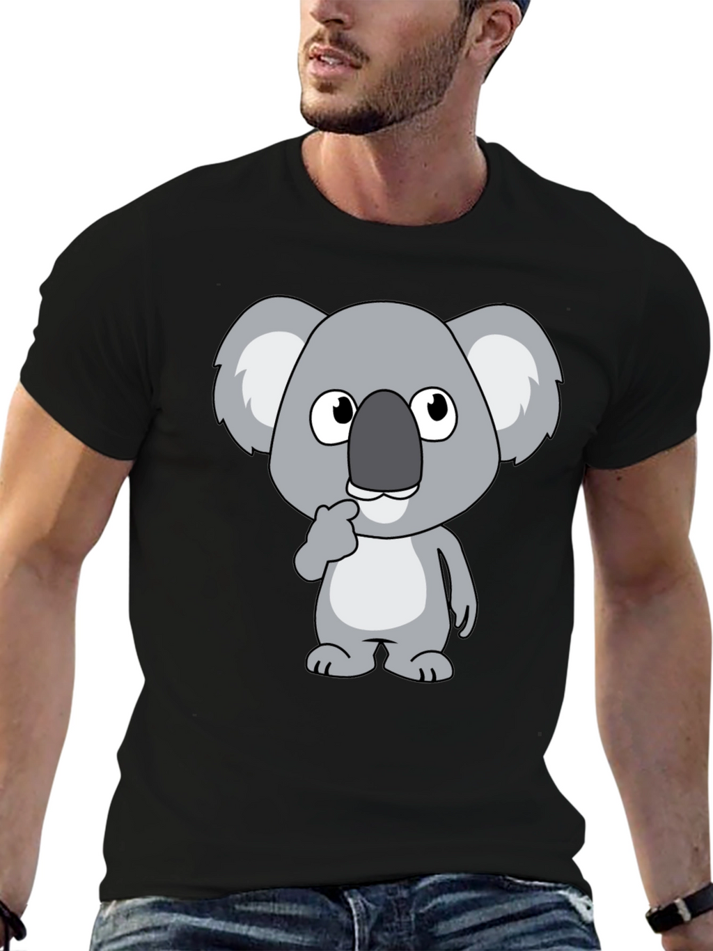 Koala Graphic Tee - Black Cotton Casual Shirt