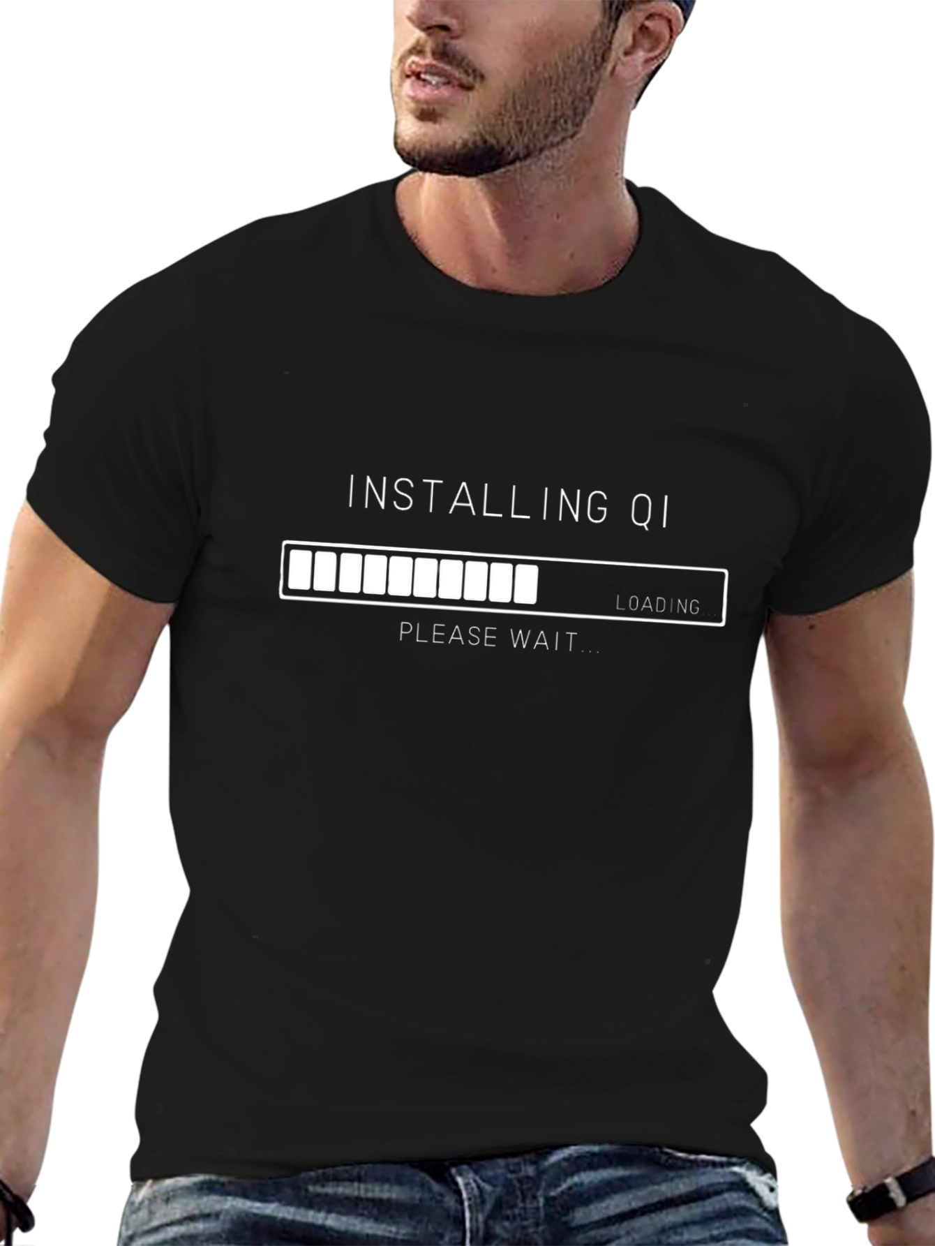 Installing Qi Black T-Shirt - Relax and Wait!