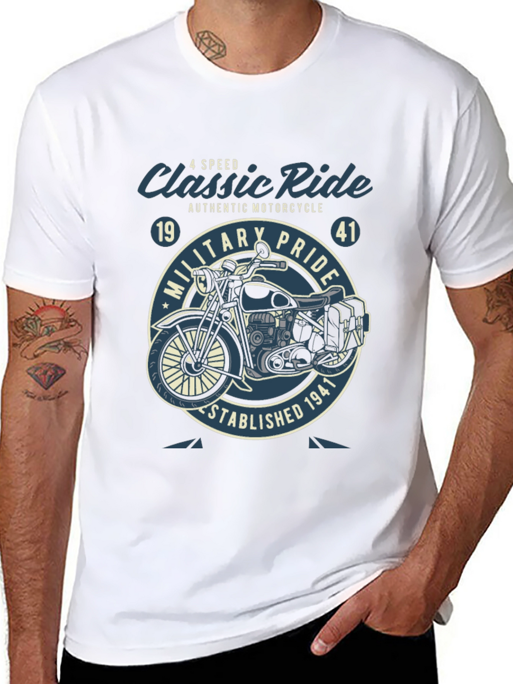 Classic Ride Motorcycle Graphic T-Shirt - Military Pride