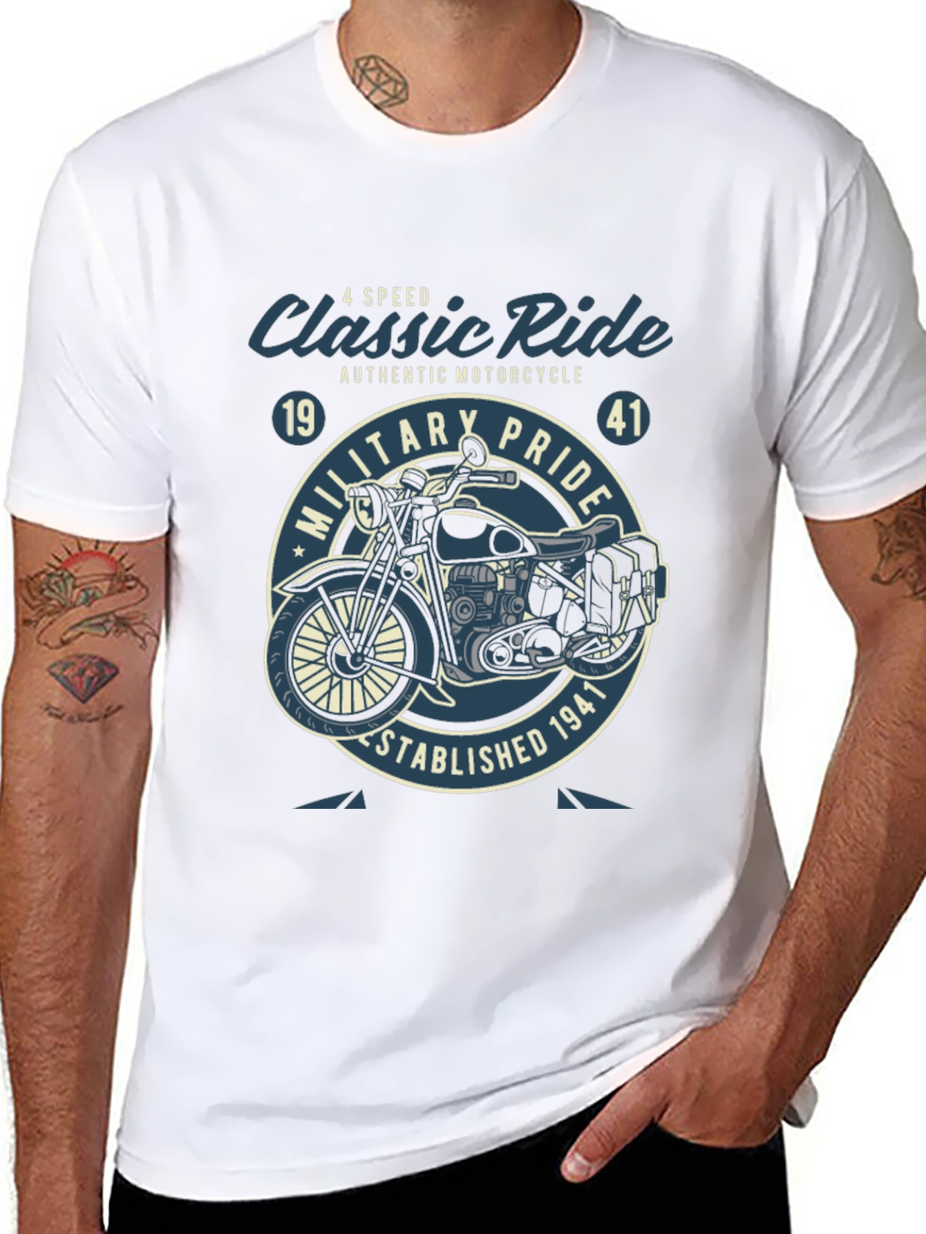 Classic Ride Motorcycle Graphic T-Shirt - Military Pride