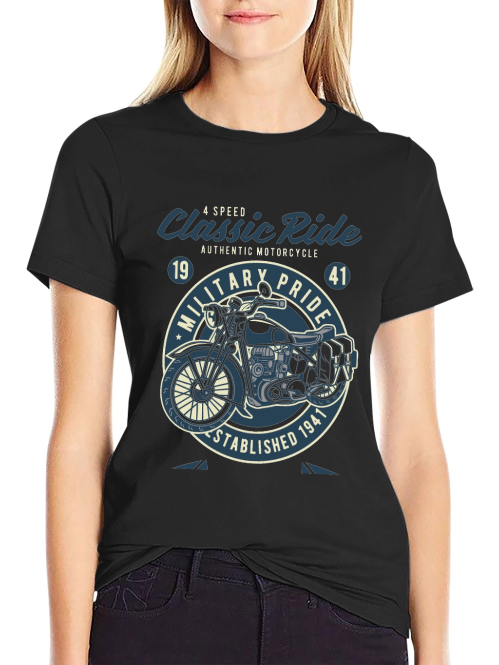 Classic Ride Motorcycle Graphic T-Shirt - Military Pride