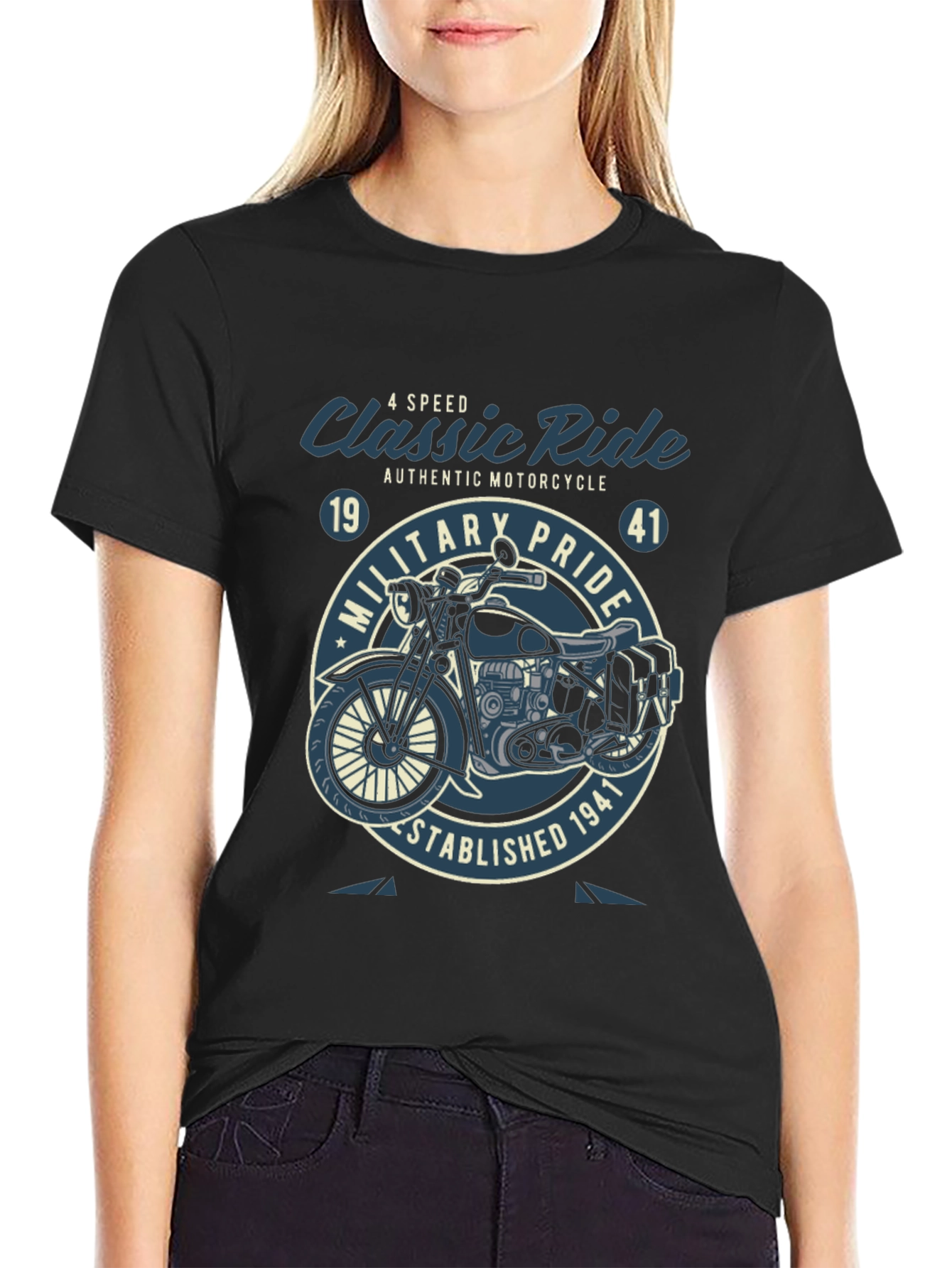 Classic Ride Motorcycle Graphic T-Shirt - Military Pride