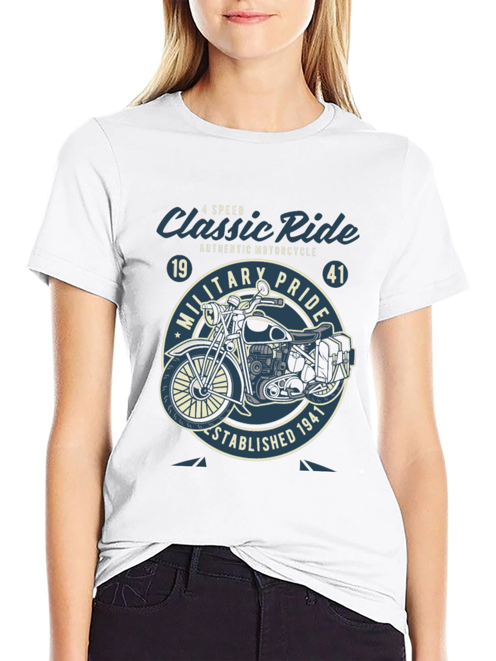 Classic Ride Motorcycle Graphic T-Shirt - Military Pride