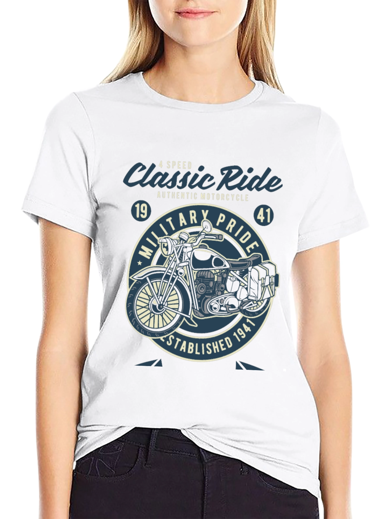 Classic Ride Motorcycle Graphic T-Shirt - Military Pride
