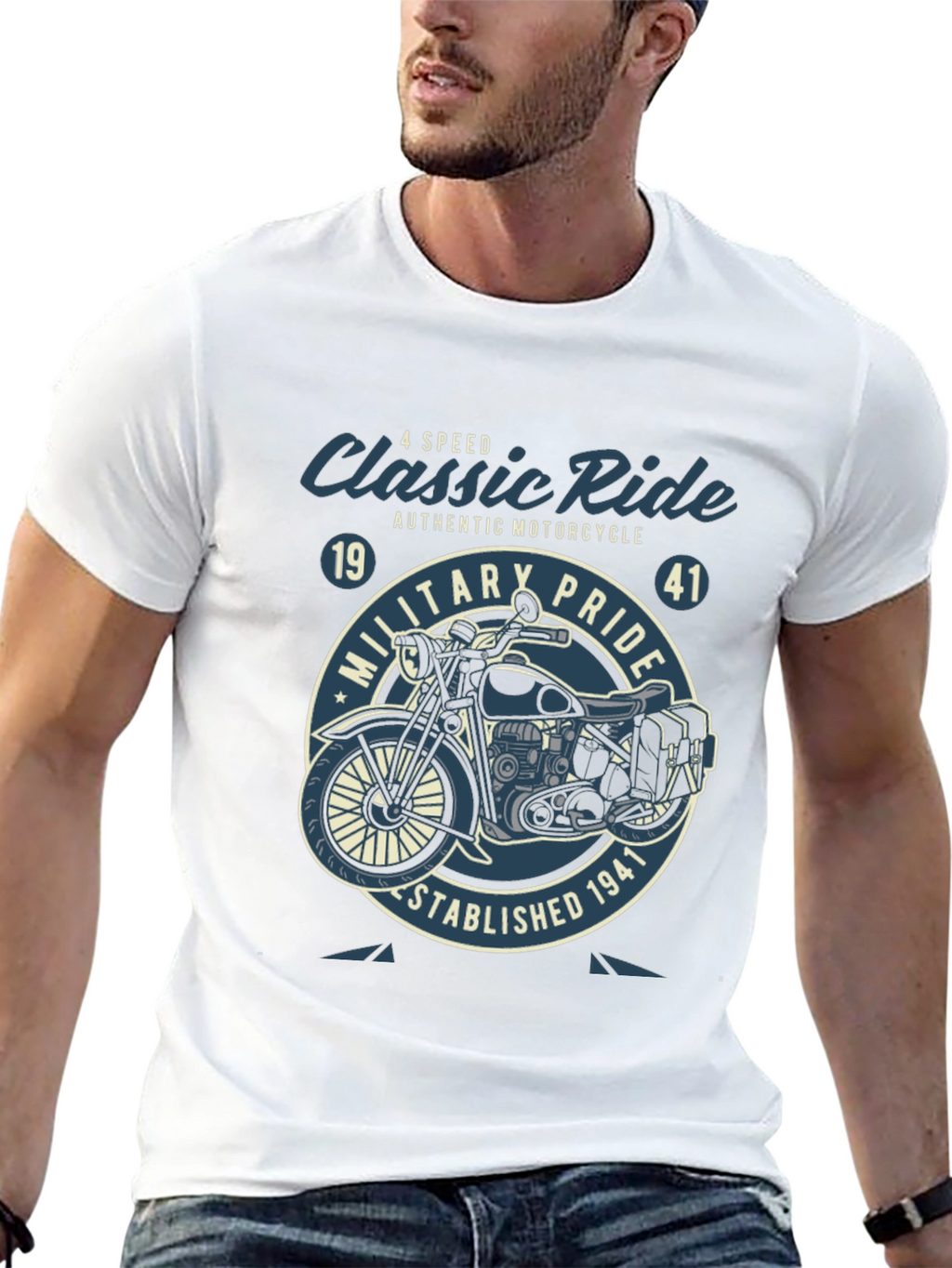 Classic Ride Motorcycle Graphic T-Shirt - Military Pride