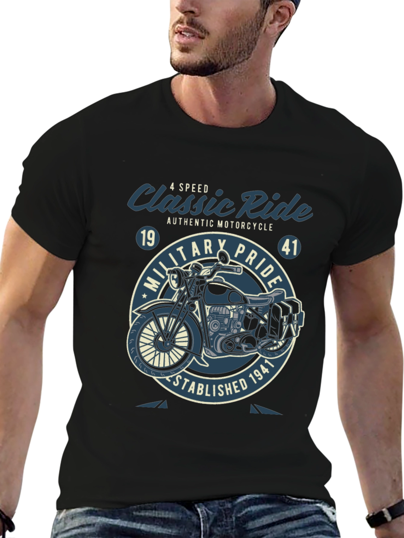 Classic Ride Motorcycle Graphic T-Shirt - Military Pride