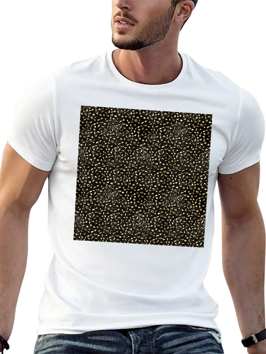 Elegant Gold Pattern Black T-Shirt