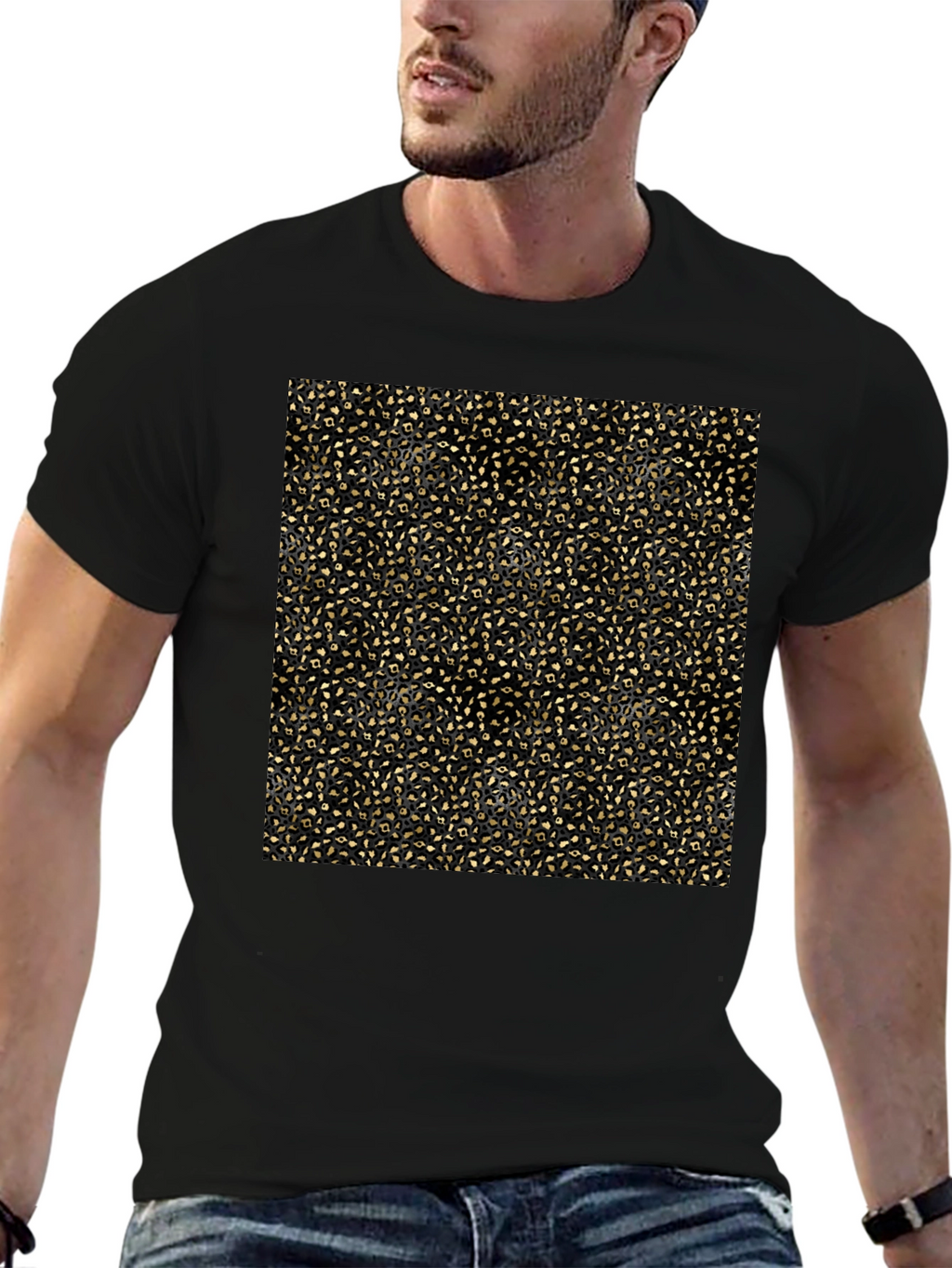 Elegant Gold Pattern Black T-Shirt