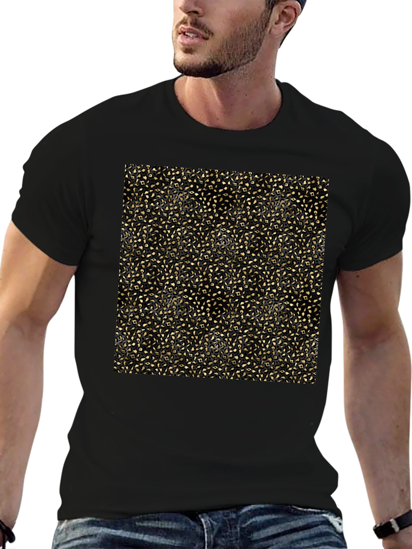 Elegant Gold Pattern Black T-Shirt
