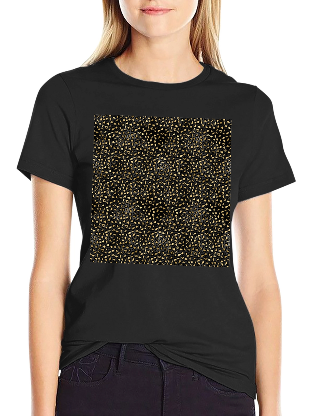 Elegant Gold Pattern Black T-Shirt