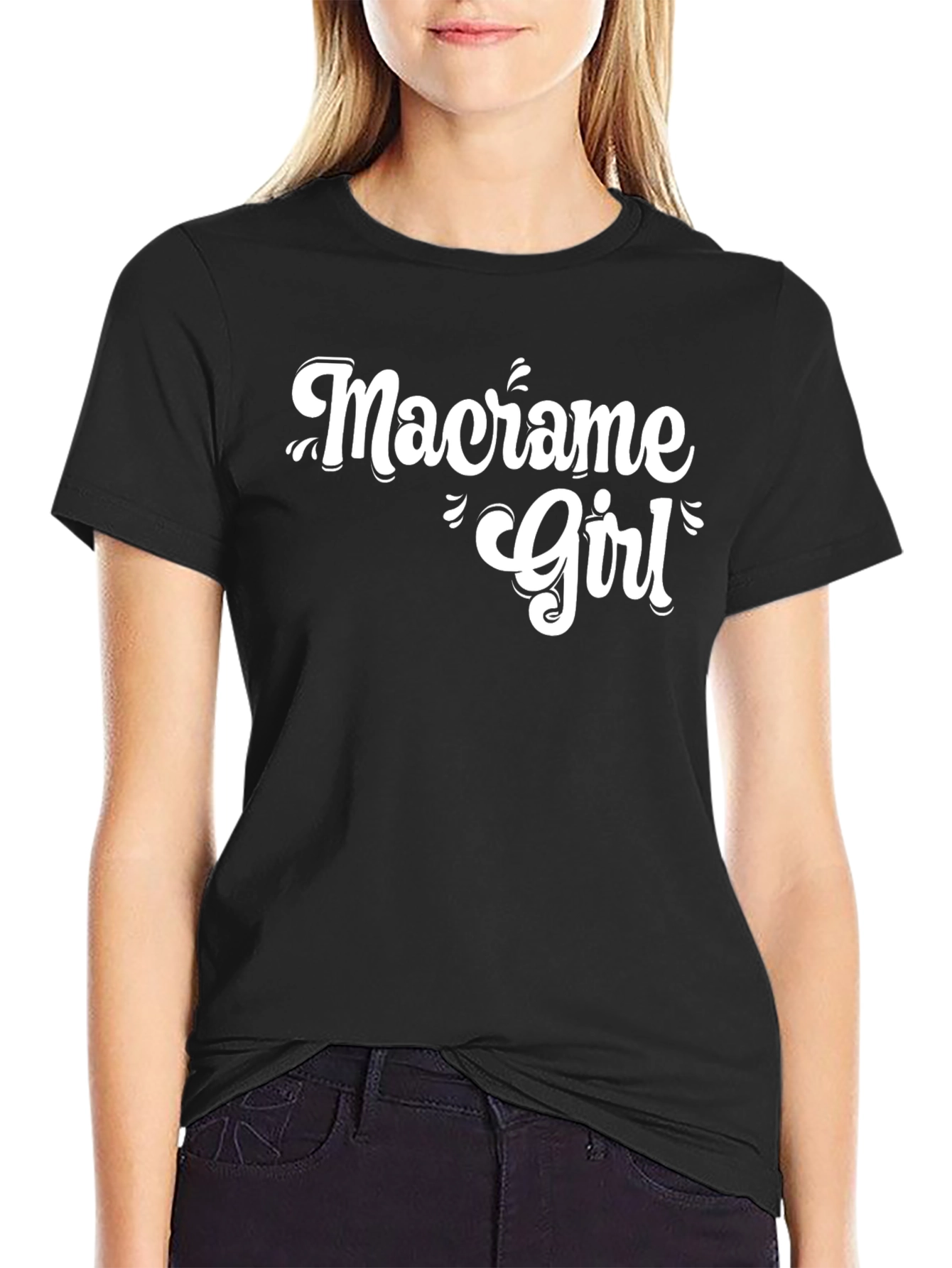 Macrame Girl Graphic Tee - Black Cotton T-Shirt