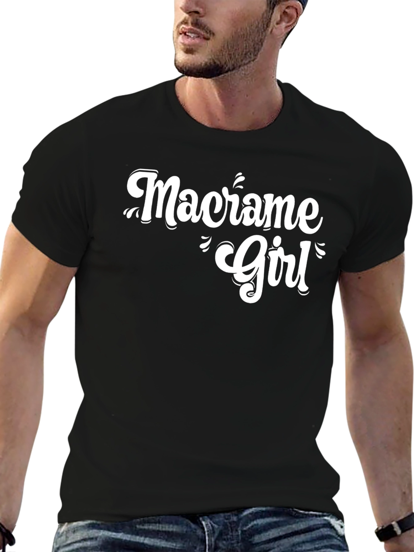 Macrame Girl Graphic Tee - Black Cotton T-Shirt