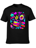 Retro 80s Music Print Black T-Shirt