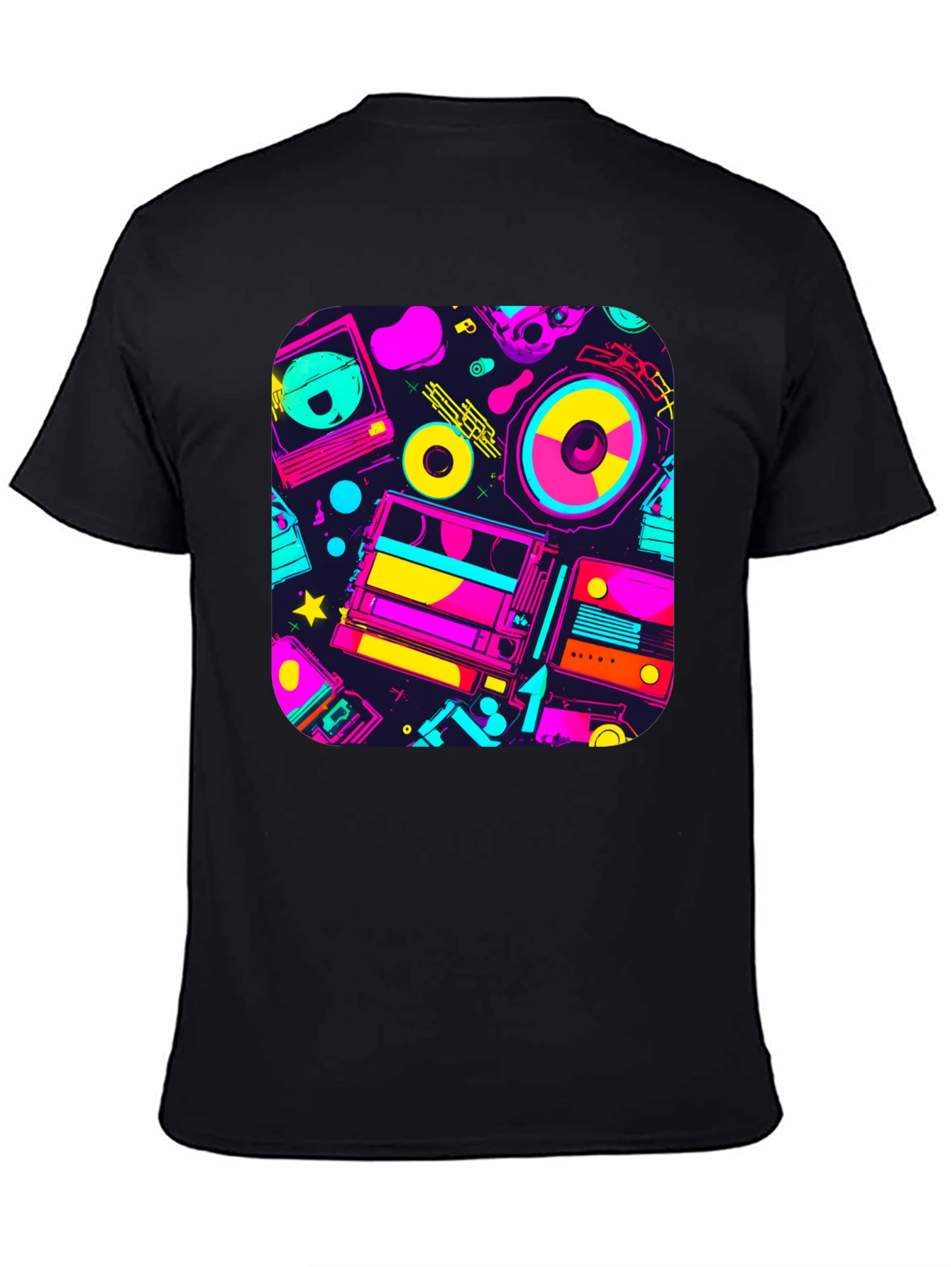 Retro 80s Music Print Black T-Shirt
