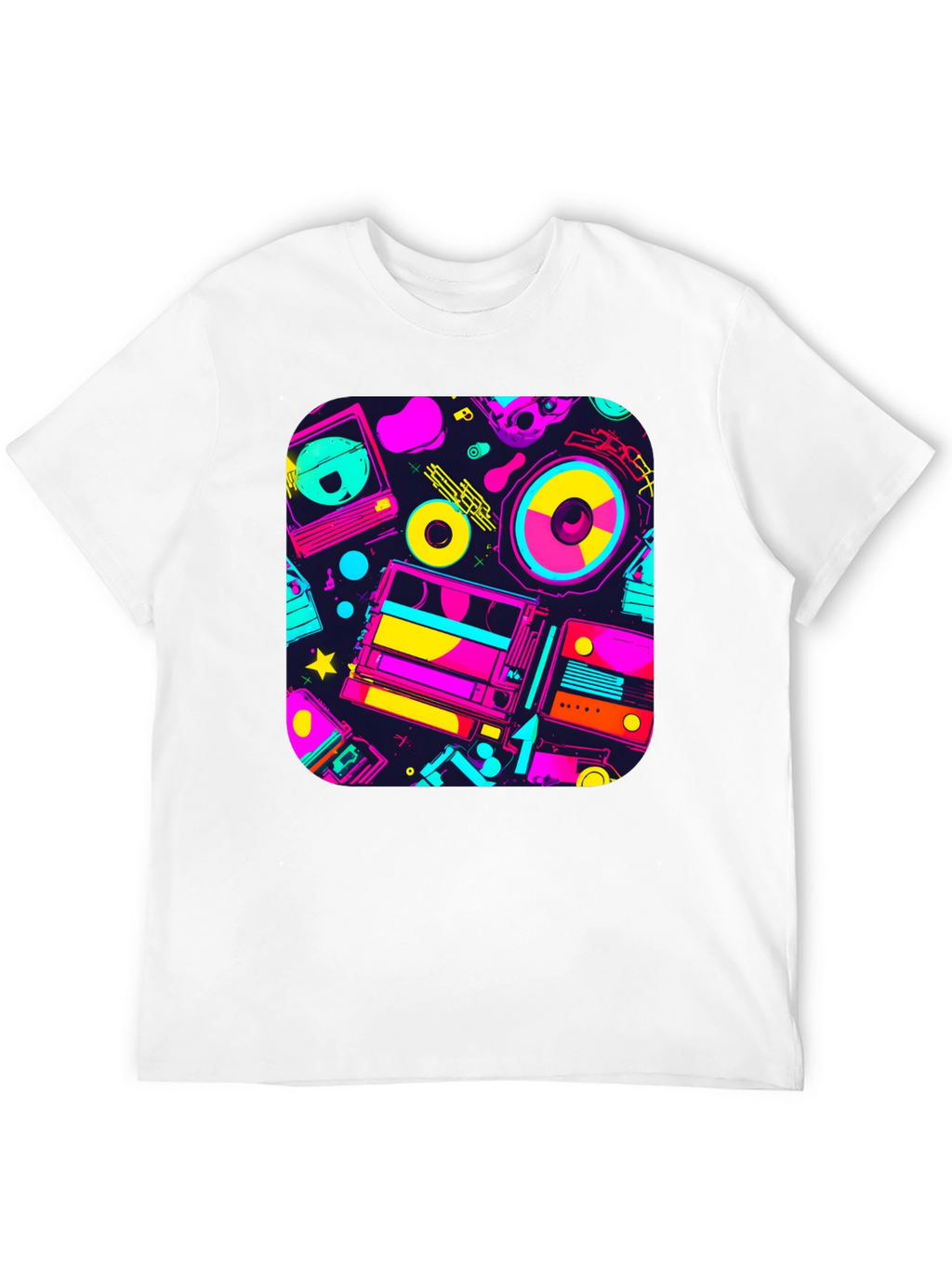 Retro 80s Music Print Black T-Shirt