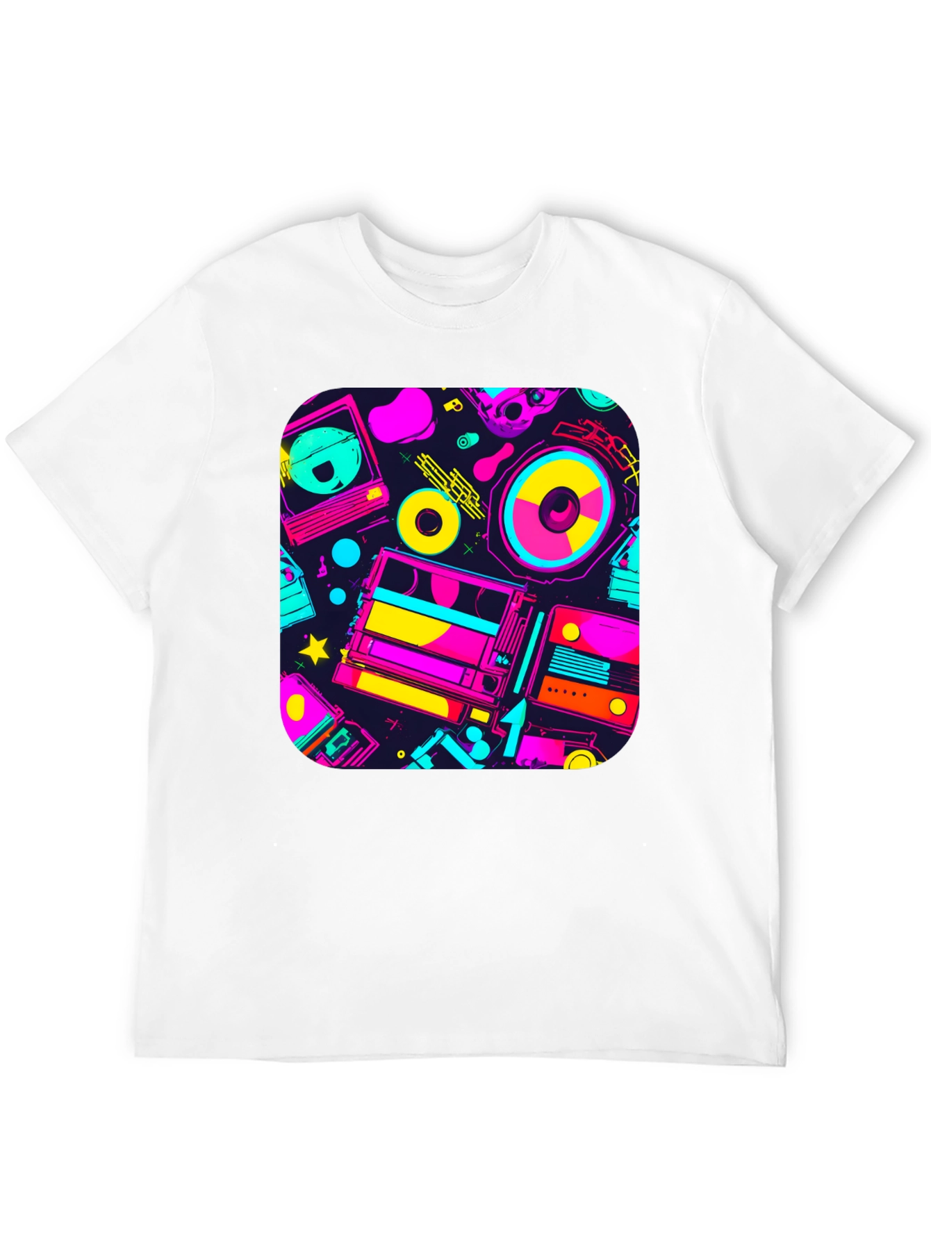 Retro 80s Music Print Black T-Shirt