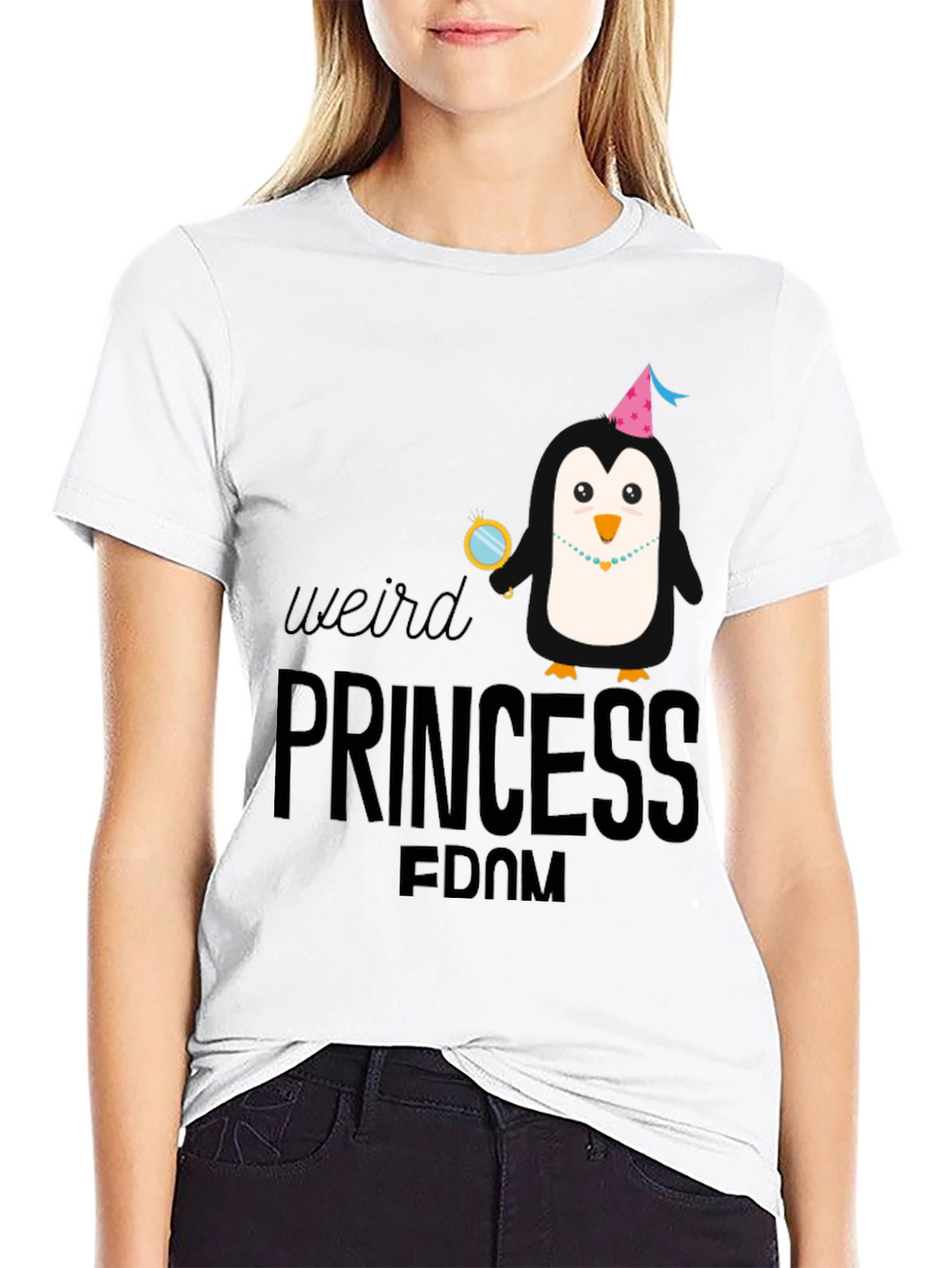 Weird Princess Penguin Black Graphic Tee Shirt