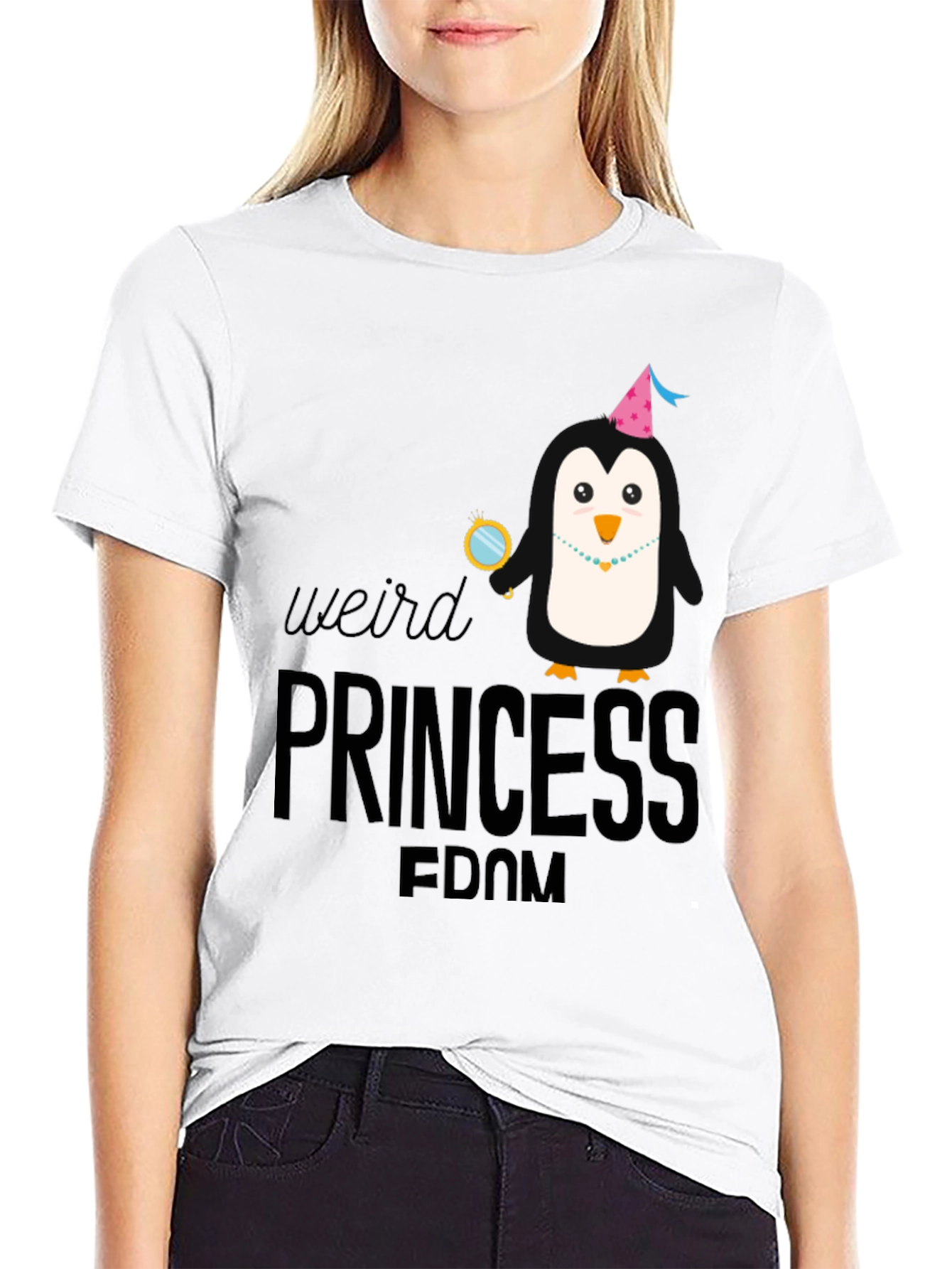 Weird Princess Penguin Black Graphic Tee Shirt