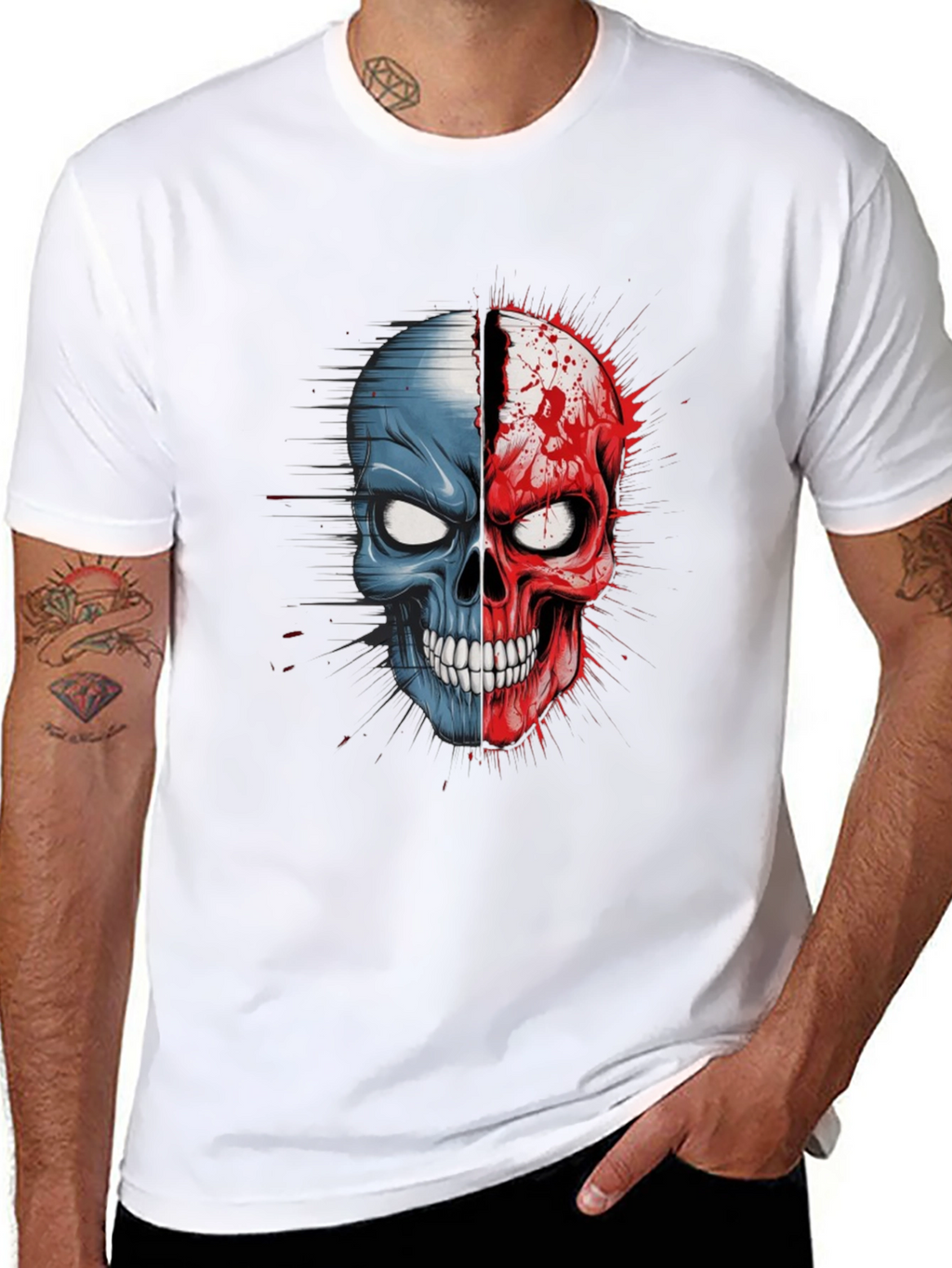 Dual Skull Graphic Tee - Bold and Edgy Design