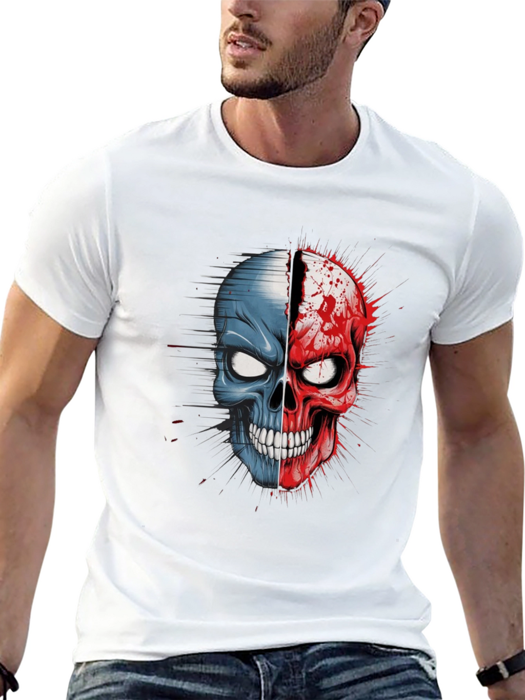 Dual Skull Graphic Tee - Bold and Edgy Design