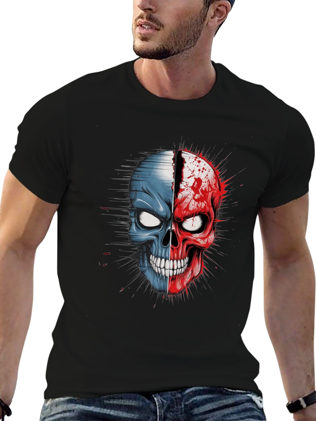 Dual Skull Graphic Tee - Bold and Edgy Design