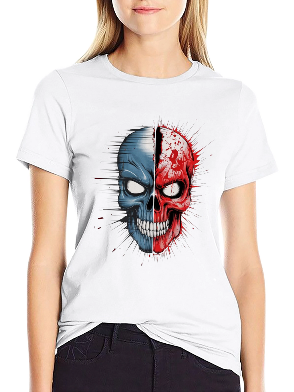 Dual Skull Graphic Tee - Bold and Edgy Design