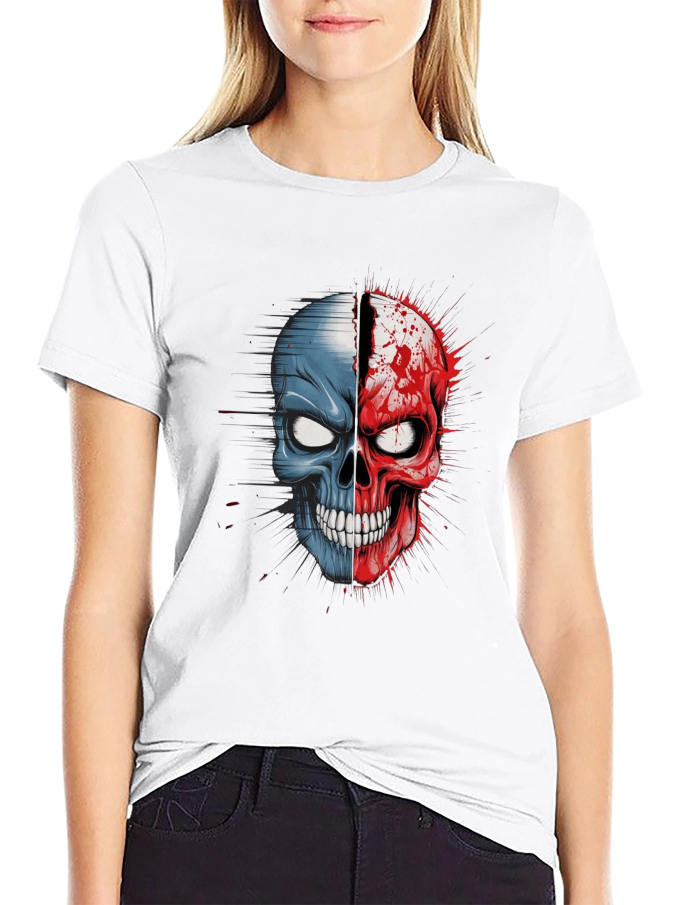 Dual Skull Graphic Tee - Bold and Edgy Design