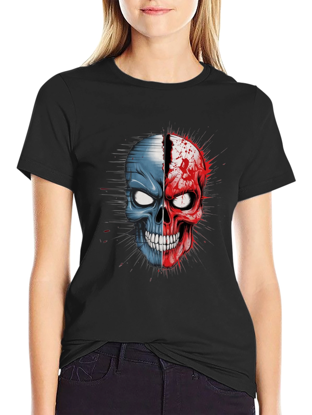 Dual Skull Graphic Tee - Bold and Edgy Design