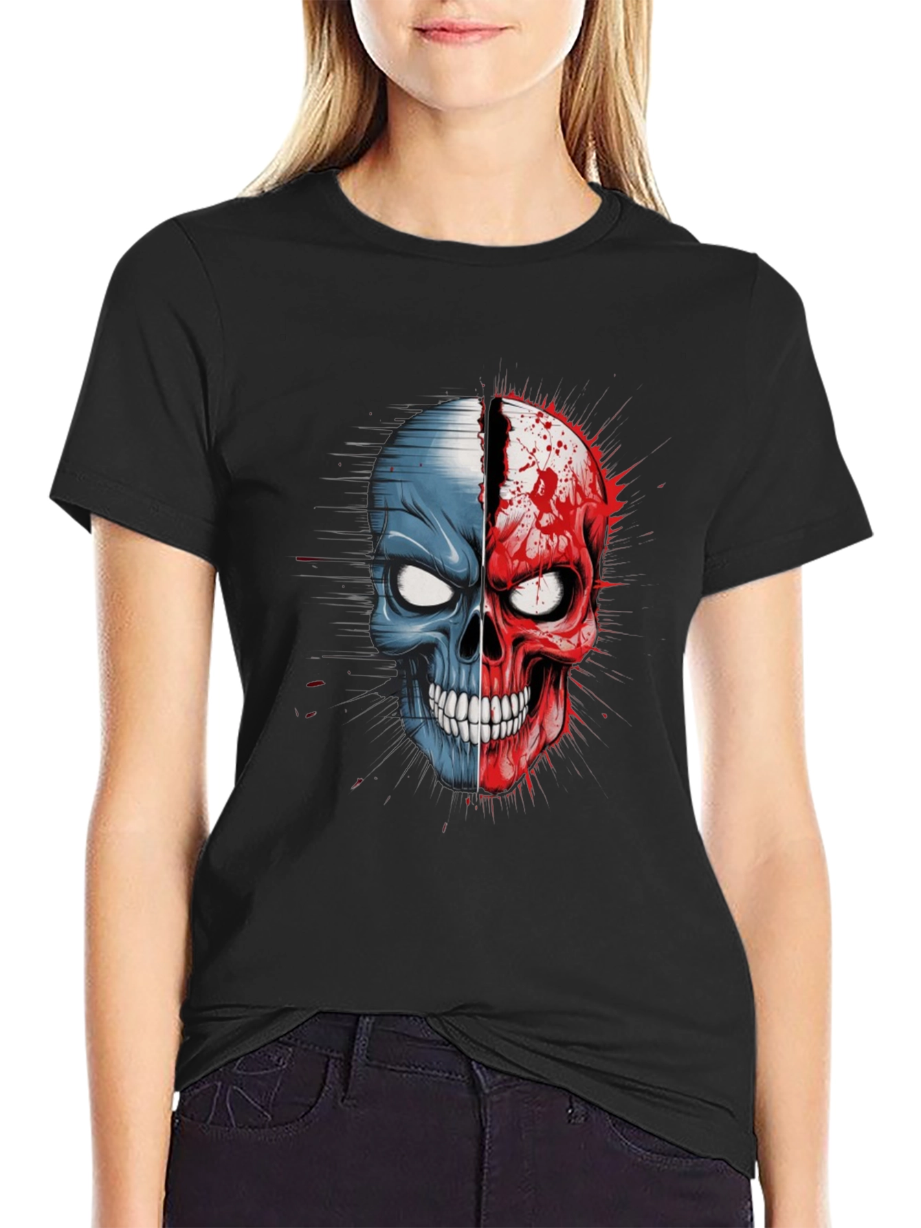 Dual Skull Graphic Tee - Bold and Edgy Design