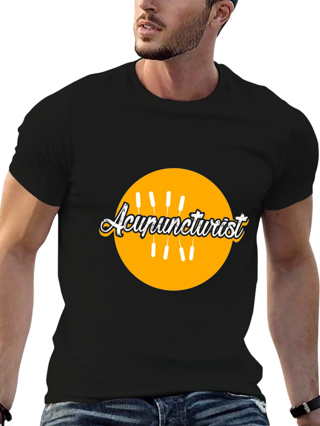Acupuncturist Black T-Shirt with Graphic Design