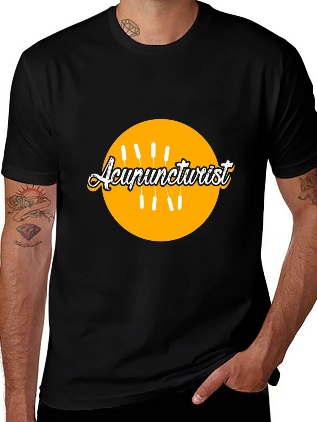 Acupuncturist Black T-Shirt with Graphic Design