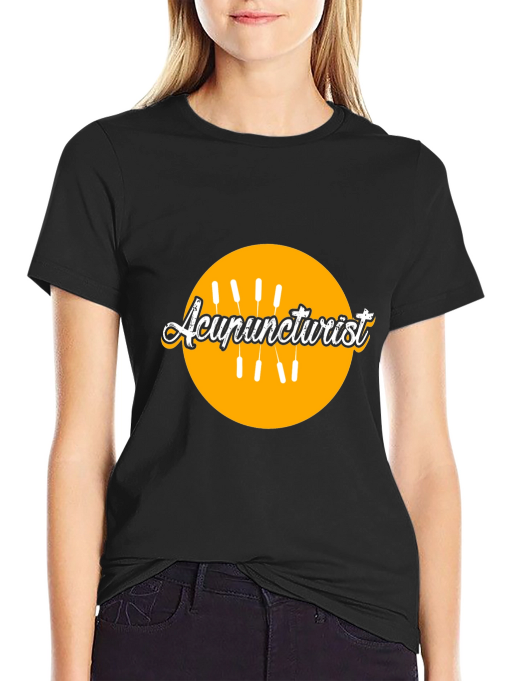 Acupuncturist Black T-Shirt with Graphic Design