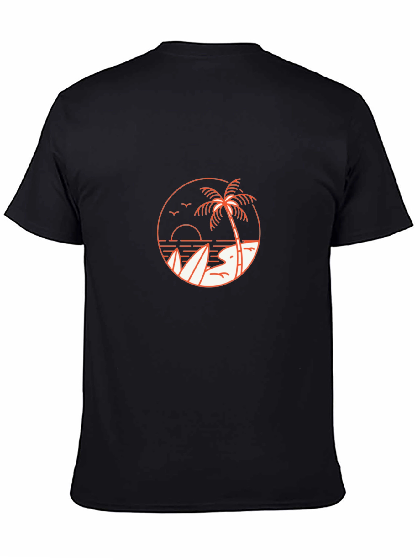 Mens Black T-Shirt with Beach Graphic