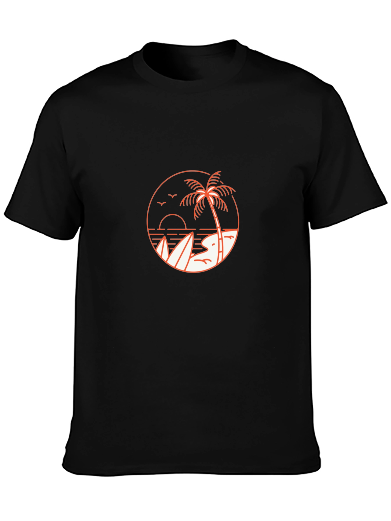 Mens Black T-Shirt with Beach Graphic