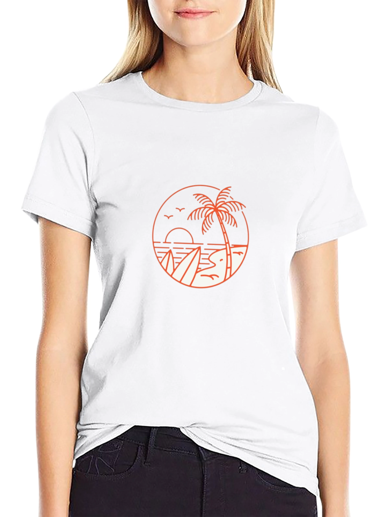 Mens Black T-Shirt with Beach Graphic