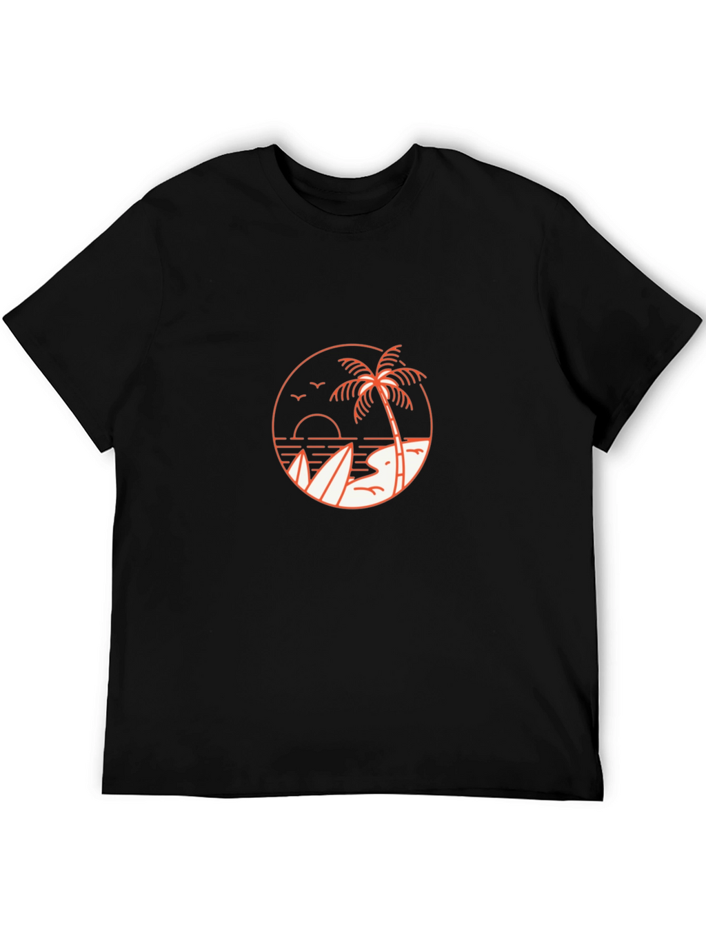 Mens Black T-Shirt with Beach Graphic
