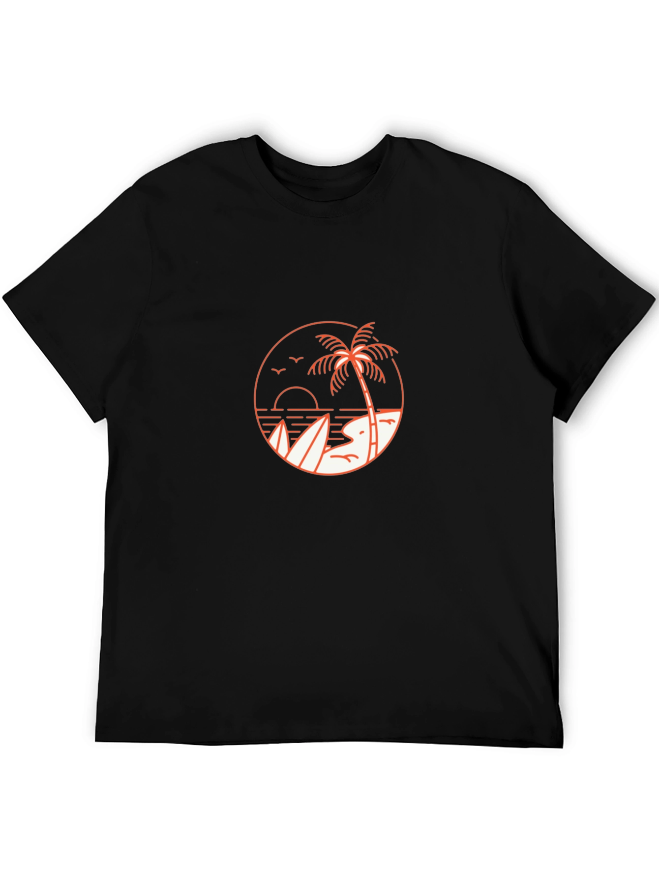 Mens Black T-Shirt with Beach Graphic
