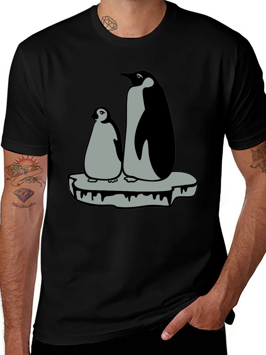 Penguin Family Graphic T-Shirt - Black