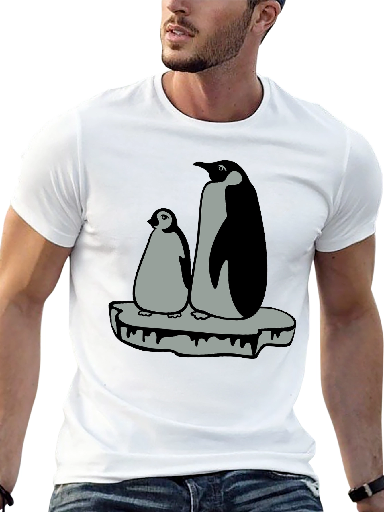 Penguin Family Graphic T-Shirt - Black