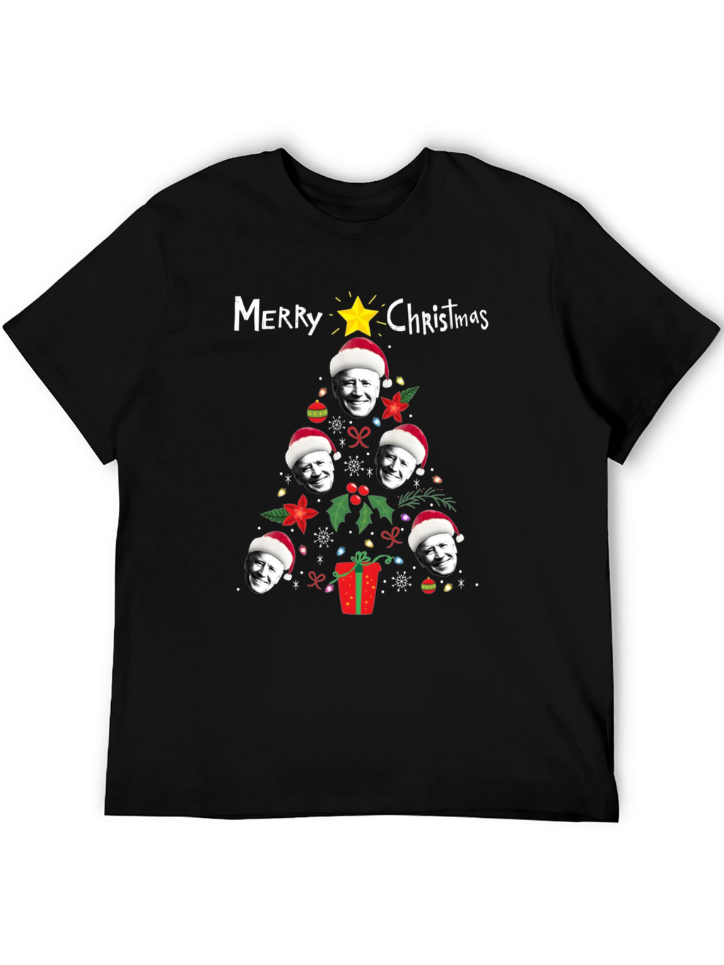 Funny Joe Biden Christmas Tree Graphic T-Shirt