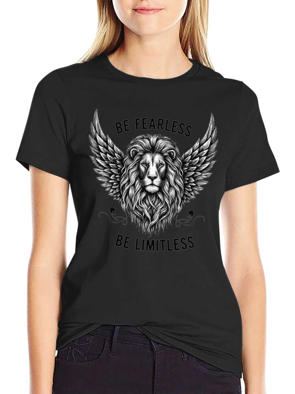 Fearless Limitless Lion Graphic Tee - Black Cotton T-Shirt