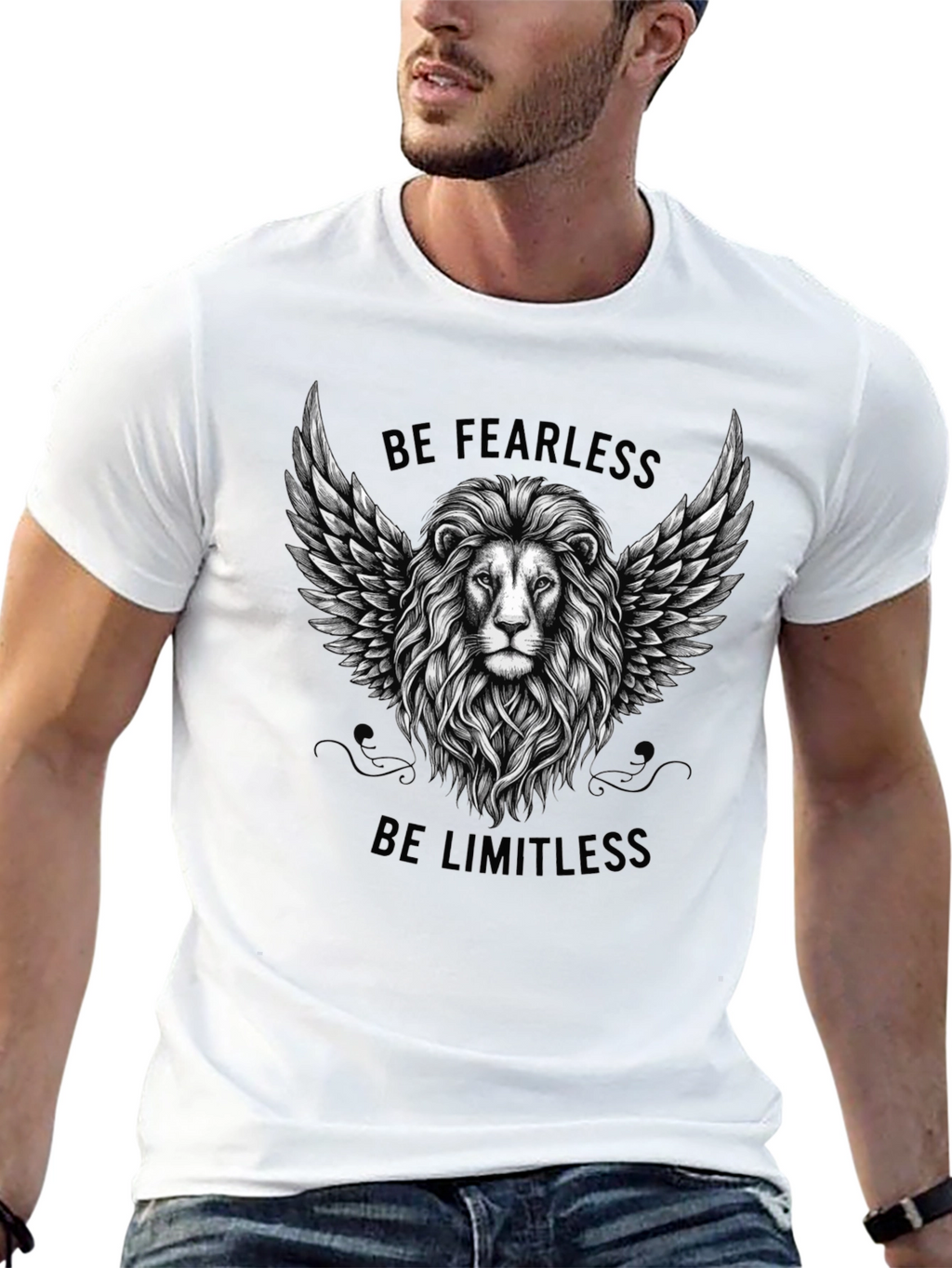 Fearless Limitless Lion Graphic Tee - Black Cotton T-Shirt