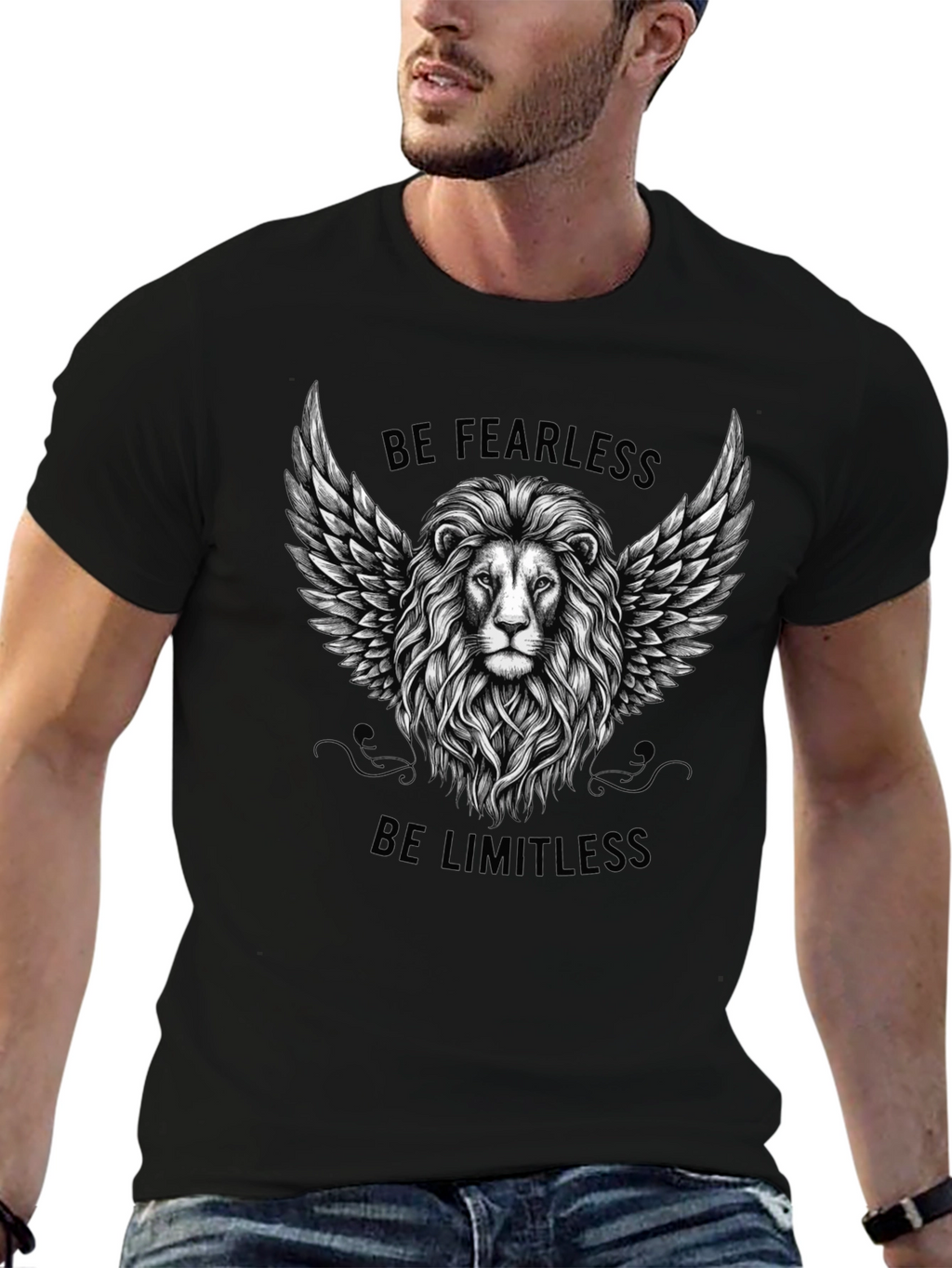 Fearless Limitless Lion Graphic Tee - Black Cotton T-Shirt