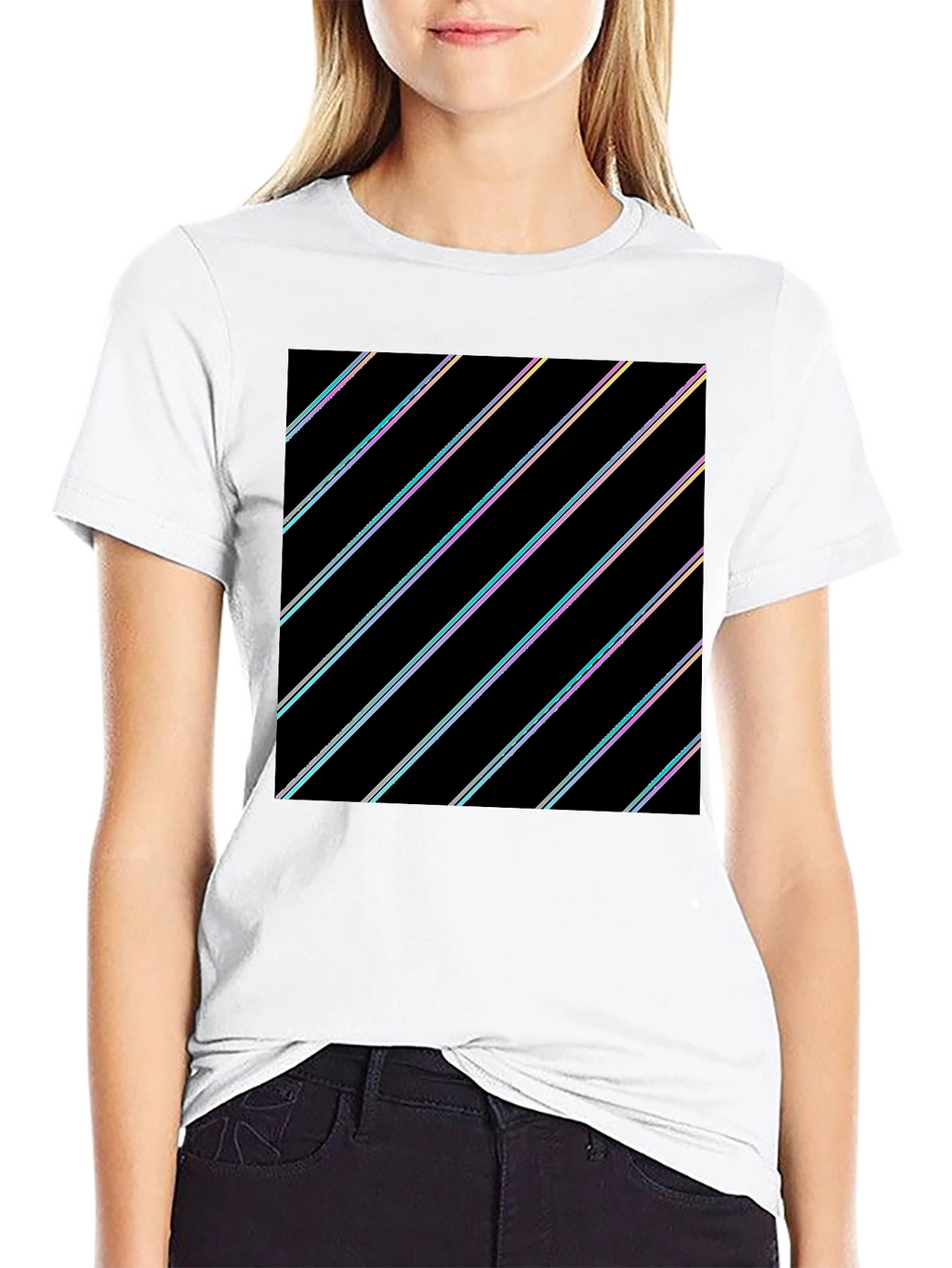 Modern Black T-Shirt with Geometric Stripe Design