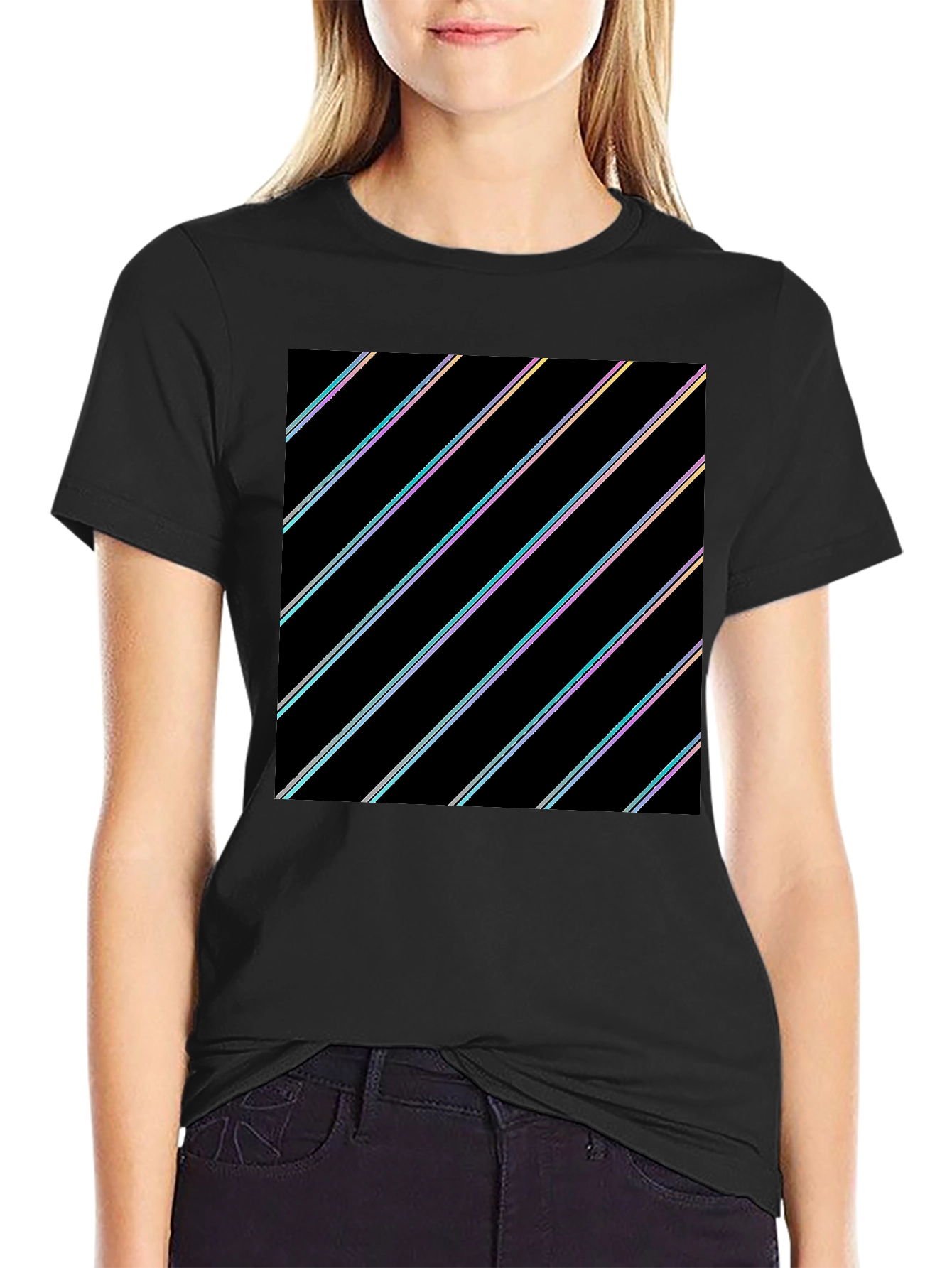 Modern Black T-Shirt with Geometric Stripe Design