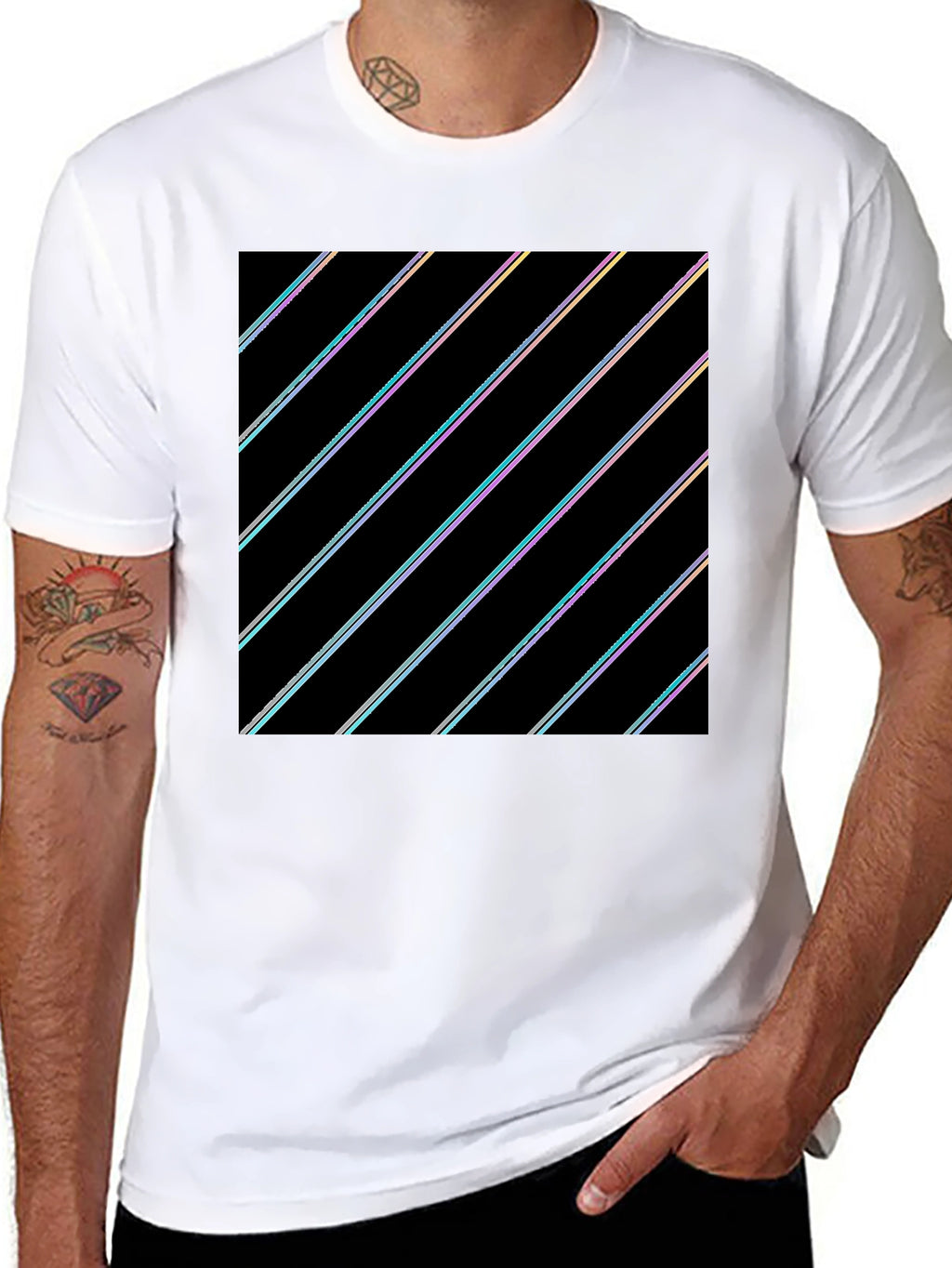 Modern Black T-Shirt with Geometric Stripe Design